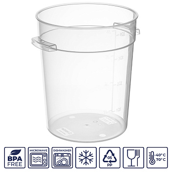 Контейнер для продуктов круглый  4,2 л. d=18 см. h=21,5 см., с мерной шкалой, прозрачный, п/п, без крышки (крышка 76733, 76732, 76731, 76730) GP /1/12/
