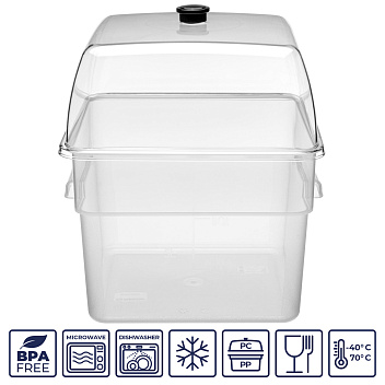 Крышка 28*28 см. h=12,5 см. поликарбонат, прозрачная (поднос,контейнер 76864,76845,76853,76703,76704,76705) GP /1/12/