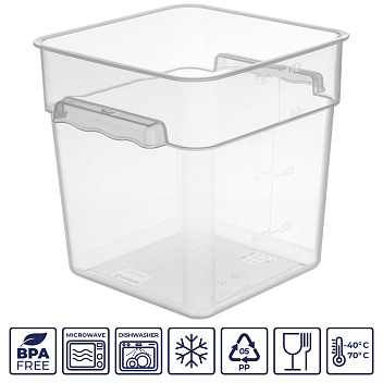 Контейнер для продуктов квадратный 7,6 л. 22*22*23 см. с мерной шкалой, прозрачный, п/п, без крышки (крышка 76712, 76711, 76712, 76713) GP /1/12/