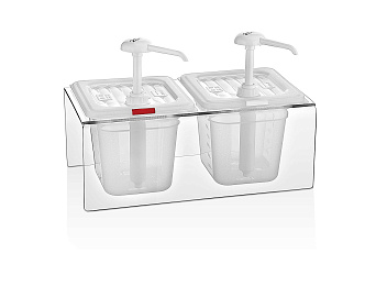 Диспенсер для соуса 2 GN 1/6 h=150 мм. 2 л. на подставке, с дозатором (25 мл), п/п, прозрачный GP /1/