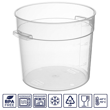 Контейнер для продуктов круглый 6 л. d=22 см. h=19,5 см., с мерной шкалой, прозрачный, п/п, без крышки (крышка 76736, 76735, 76734, 76737) GP /1/12/