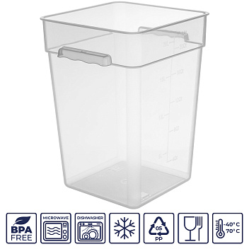 Контейнер для продуктов квадр. 20,8 л. 28*28*40 см. с мерн.шкалой, прозрач, п/п, б/крышки, штабелир. (кр.76717,76715,76714,76716,76836) GP/1/12/