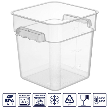 Контейнер для продуктов квадратный  3,8 л. 19*19*18,7 см. с мерной шкалой, прозрачный, п/п, без крышки (крышка 76706, 76707, 76708, 76709) GP /1/12/