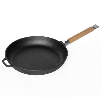 Сковорода d=24 см. h=4,6 см. 1,8 л. чугун. со съем дерев. ручкой /1/8/