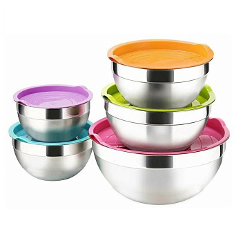 Миска 6,5 л. d=30 см. h=14 см. полусферическая, нерж. с красной крышкой п/п MGsteel /1/