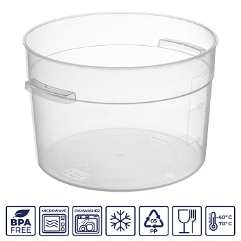 Контейнер для продуктов круглый 11,4 л. d=31 см. h=21 см., с мерной шкалой, прозрачный, п/п, без крышки (крышка 76740, 76739, 76738, 76741) GP /1/6/